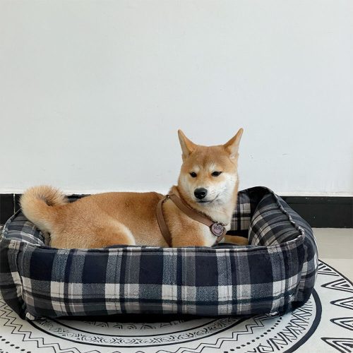 FUNNYFUZZYDurableBlackPlaidWarmFullSurroundSupportDog CatBed 7