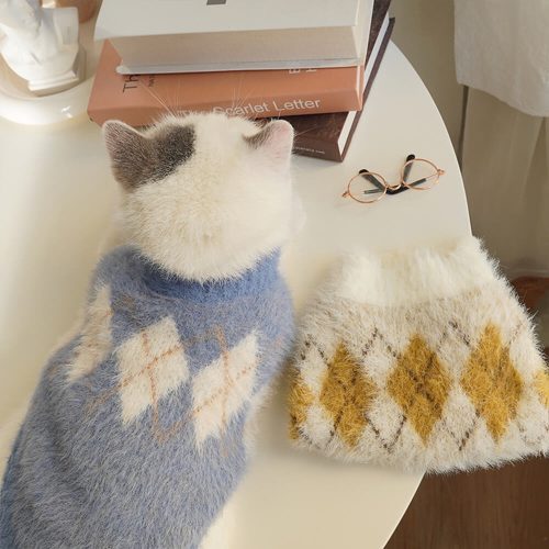 FUNNYFUZZYElegantArgyleKnitStretchWarmDog CatSweater 3