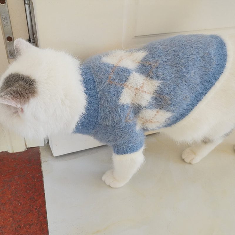 FUNNYFUZZYElegantArgyleKnitStretchWarmDog CatSweater 6