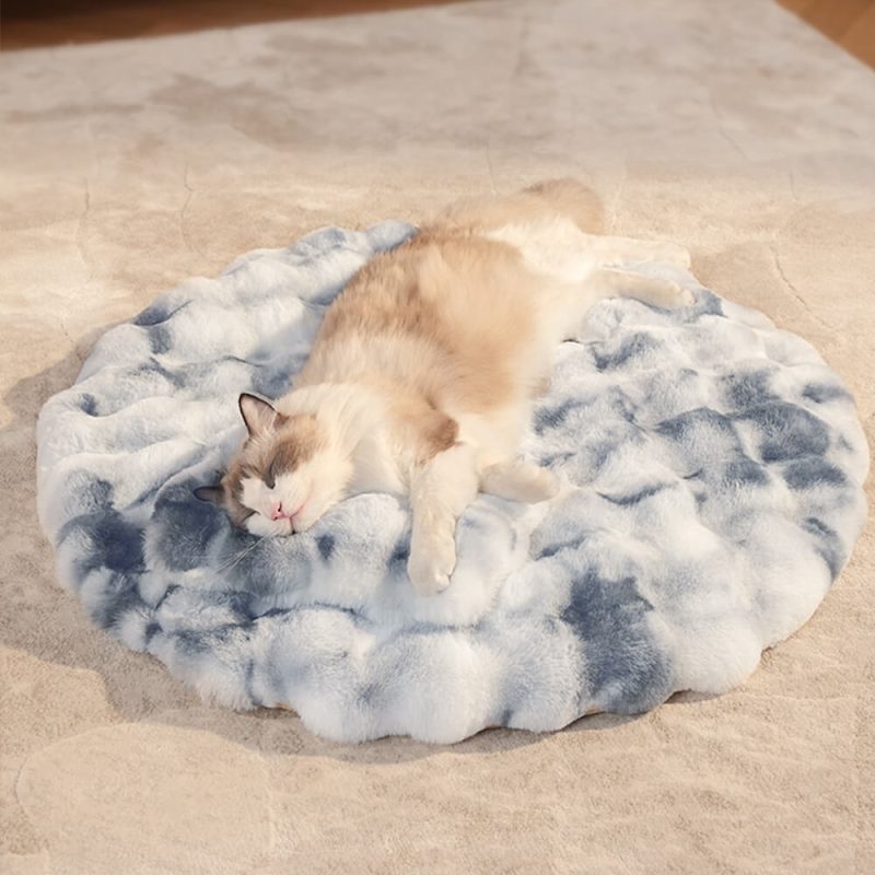 FUNNYFUZZYFauxFurWarmth RetainingRoundDog CatMatwithPillow 5