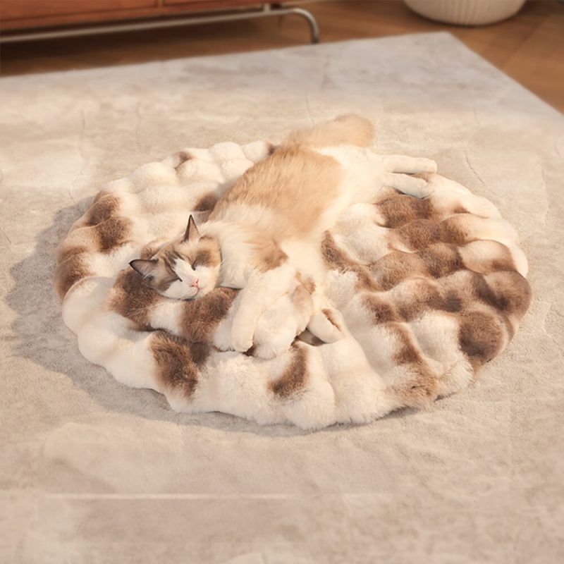 FUNNYFUZZYFauxFurWarmth RetainingRoundDog CatMatwithPillow 6