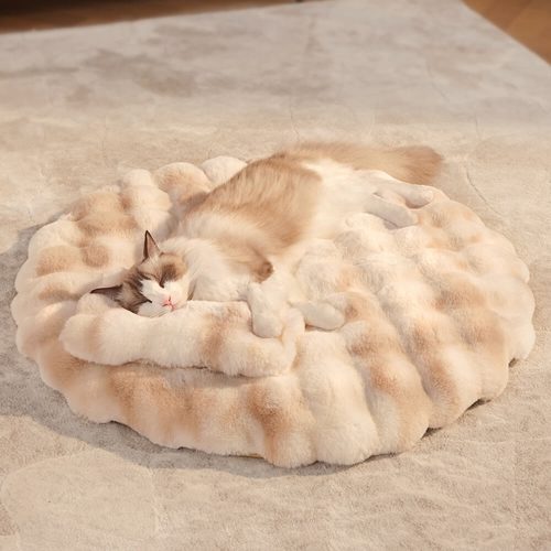 FUNNYFUZZYFauxFurWarmth RetainingRoundDog CatMatwithPillow 7