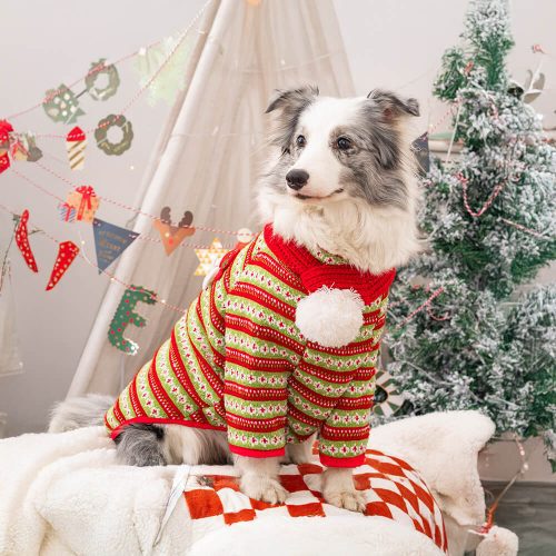 FUNNYFUZZYFestiveChristmasSanta ReindeerDesignKnitDogSweater 2