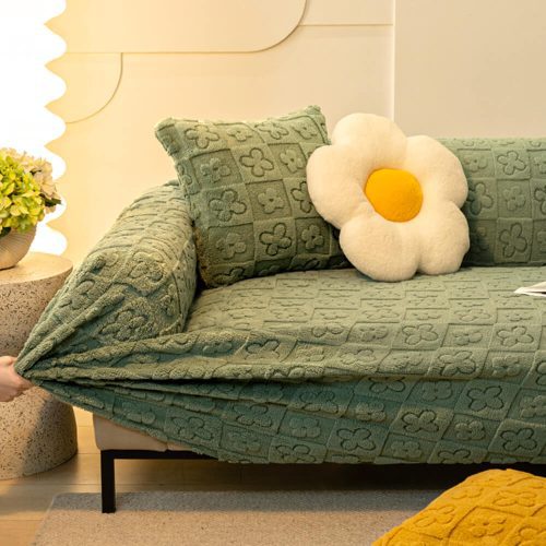 FUNNYFUZZYFloralJacquardFleeceforWarmthCouchCover 3