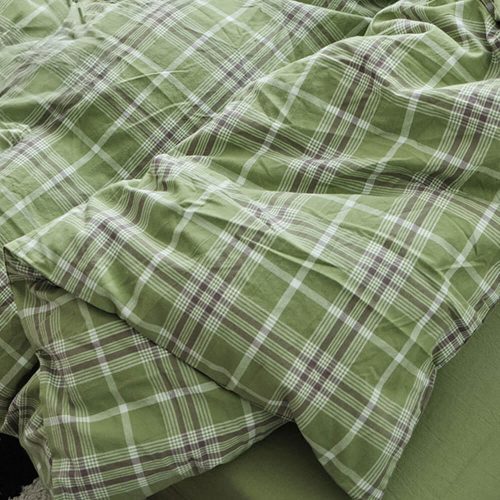 FUNNYFUZZYGreenPlaidSoftComfortableCottonBedSheetSet 12