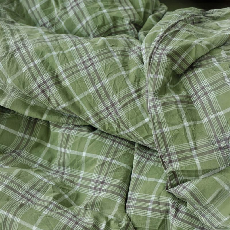 FUNNYFUZZYGreenPlaidSoftComfortableCottonBedSheetSet 7