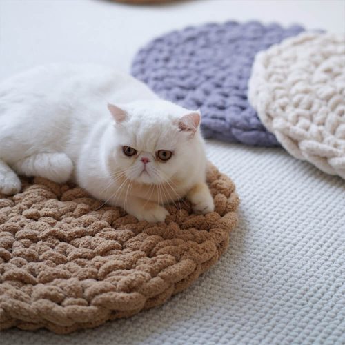 FUNNYFUZZYHandwovenChunkyKnitSoftRoundPetBedMat 8