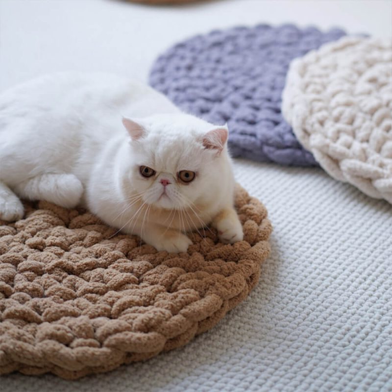 FUNNYFUZZYHandwovenChunkyKnitSoftRoundPetBedMat 8