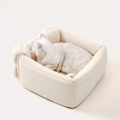 FUNNYFUZZYHandwovenDesignCozySquareConvertibleSpaceCatBed 1