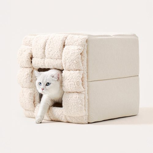 FUNNYFUZZYHandwovenDesignCozySquareConvertibleSpaceCatBed 10