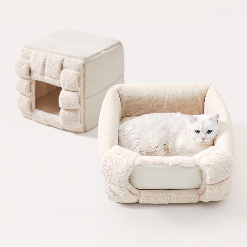 FUNNYFUZZYHandwovenDesignCozySquareConvertibleSpaceCatBed 4