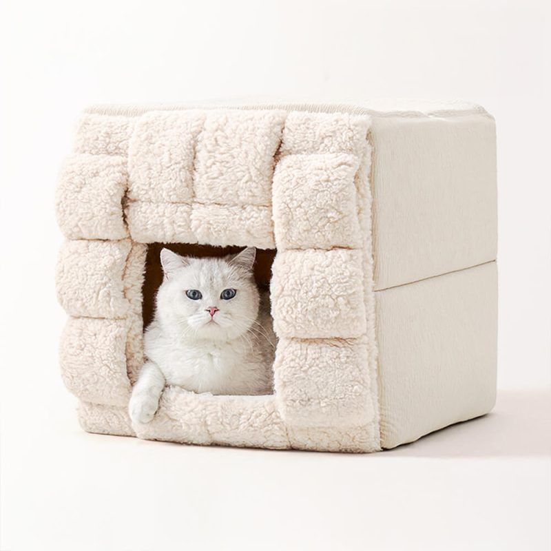 FUNNYFUZZYHandwovenDesignCozySquareConvertibleSpaceCatBed 5