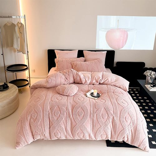 FUNNYFUZZYLuxuryPrincessMilkVelvetSculptedFloralBedSheetSet 19