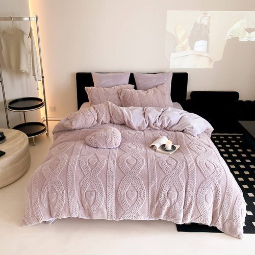 FUNNYFUZZYLuxuryPrincessMilkVelvetSculptedFloralBedSheetSet 2