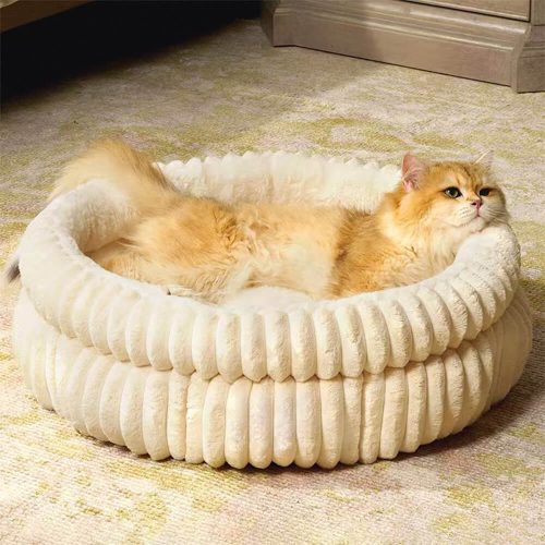 FUNNYFUZZYMinimalismRoundWarmMilkVelvetFauxRabbitFurCatBed 1