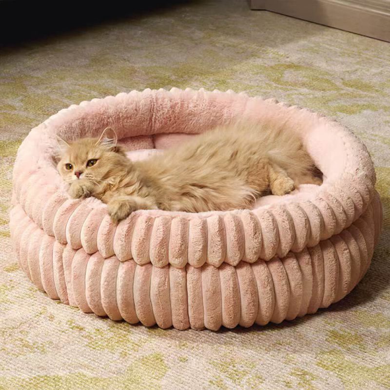 FUNNYFUZZYMinimalismRoundWarmMilkVelvetFauxRabbitFurCatBed 2