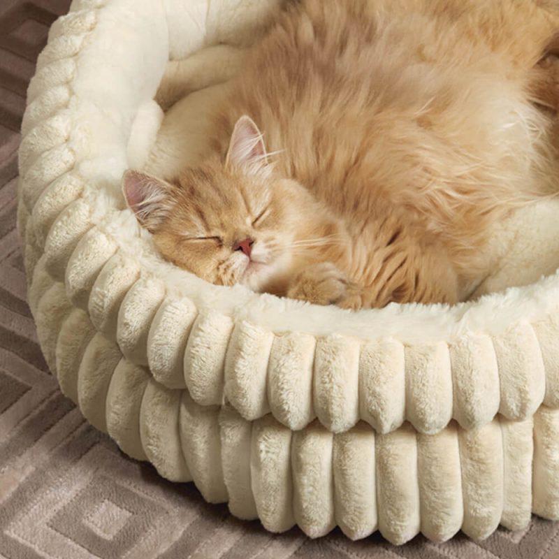 FUNNYFUZZYMinimalismRoundWarmMilkVelvetFauxRabbitFurCatBed 3