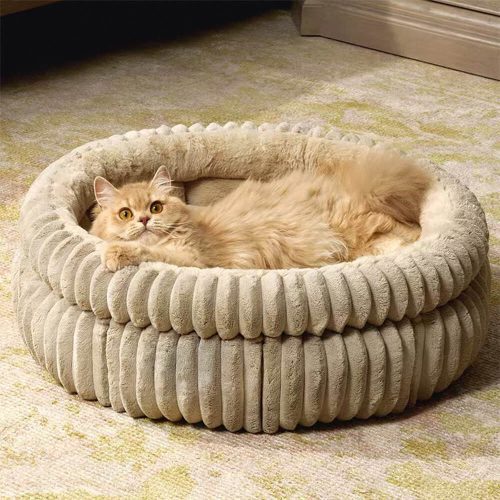 FUNNYFUZZYMinimalismRoundWarmMilkVelvetFauxRabbitFurCatBed 4