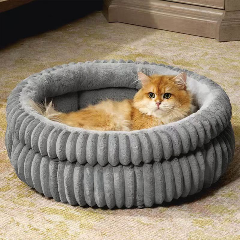 FUNNYFUZZYMinimalismRoundWarmMilkVelvetFauxRabbitFurCatBed 7