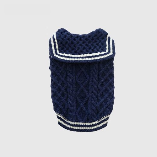 FUNNYFUZZYNauticalNavy InspiredStripedPoloStyleKnitDogSweater 1