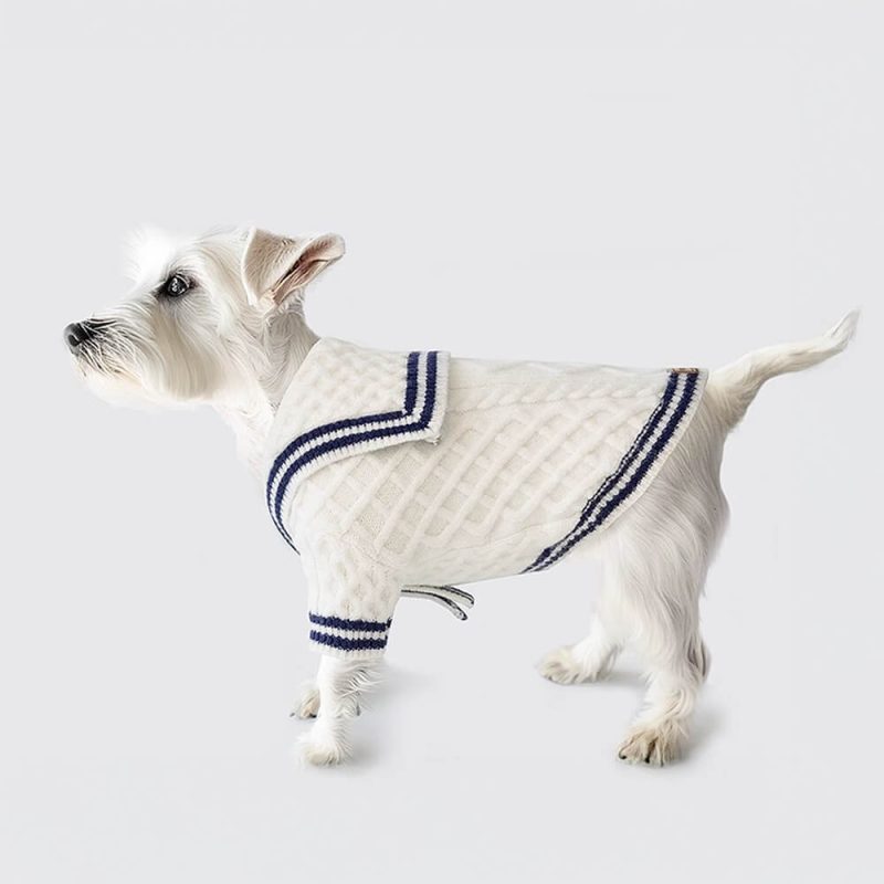 FUNNYFUZZYNauticalNavy InspiredStripedPoloStyleKnitDogSweater 12