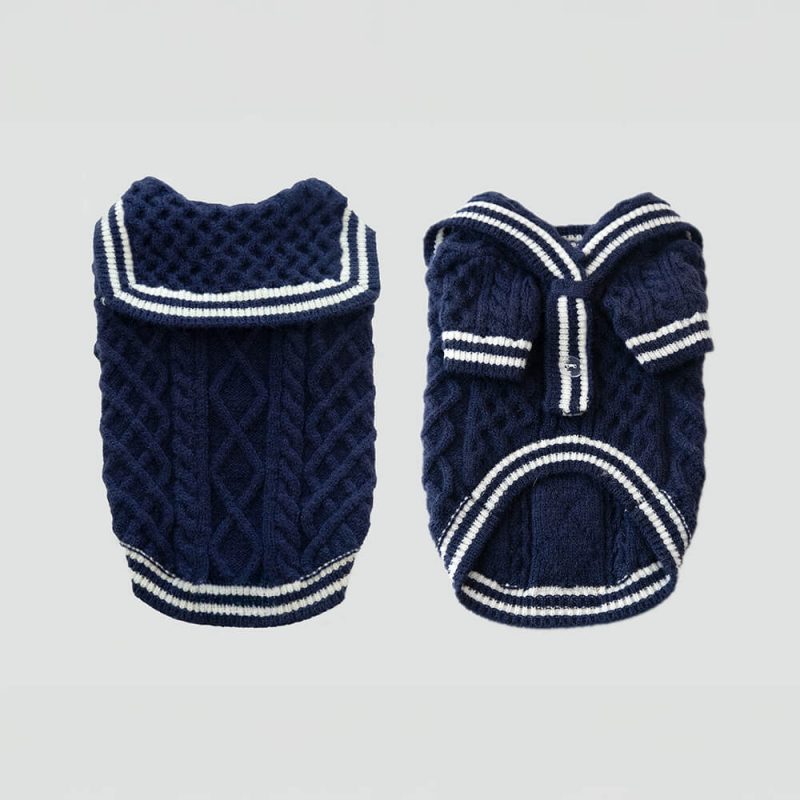 FUNNYFUZZYNauticalNavy InspiredStripedPoloStyleKnitDogSweater 16