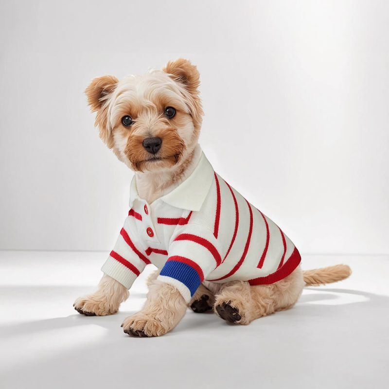 FUNNYFUZZYNauticalNavy InspiredStripedPoloStyleKnitDogSweater 18