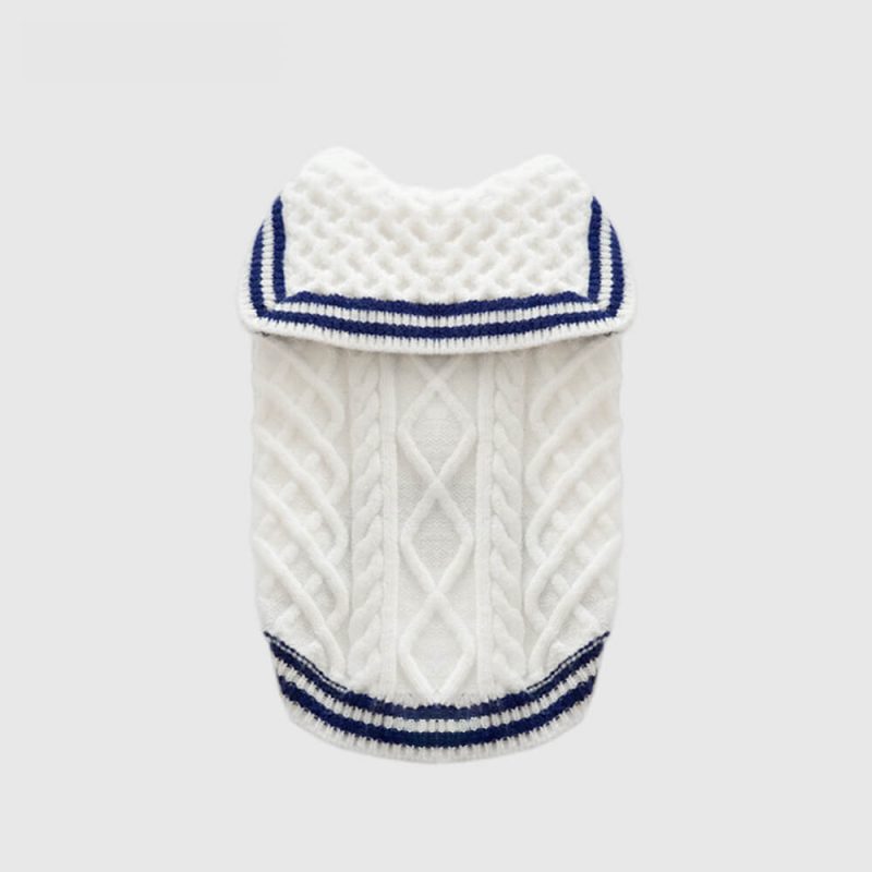 FUNNYFUZZYNauticalNavy InspiredStripedPoloStyleKnitDogSweater 19