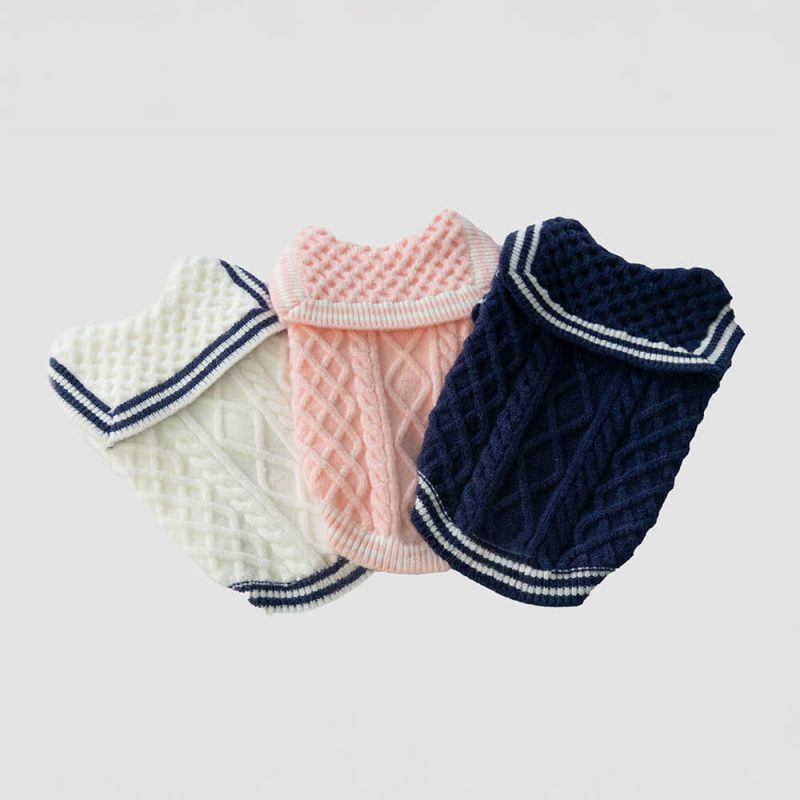 FUNNYFUZZYNauticalNavy InspiredStripedPoloStyleKnitDogSweater 6