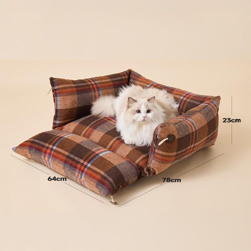 FUNNYFUZZYPlaidExpandableSoftReversibleWithHornButtonDog CatBed 10