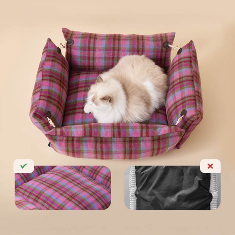 FUNNYFUZZYPlaidExpandableSoftReversibleWithHornButtonDog CatBed 12