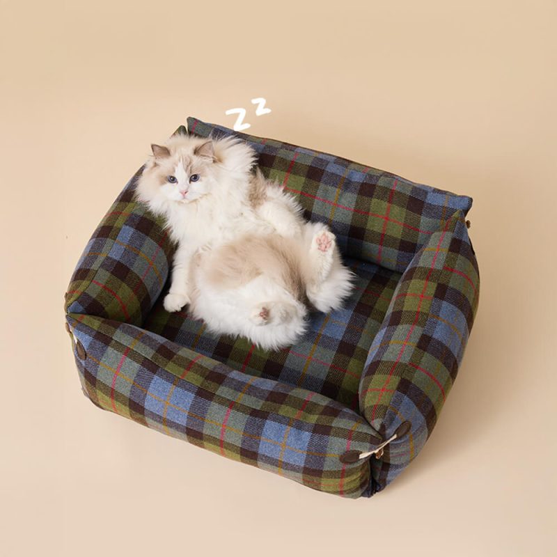 FUNNYFUZZYPlaidExpandableSoftReversibleWithHornButtonDog CatBed 2