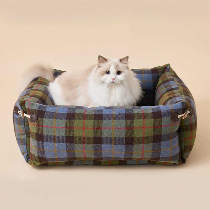 FUNNYFUZZYPlaidExpandableSoftReversibleWithHornButtonDog CatBed 6