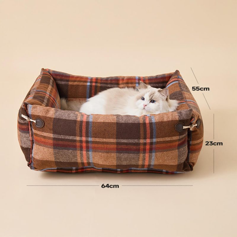 FUNNYFUZZYPlaidExpandableSoftReversibleWithHornButtonDog CatBed 8