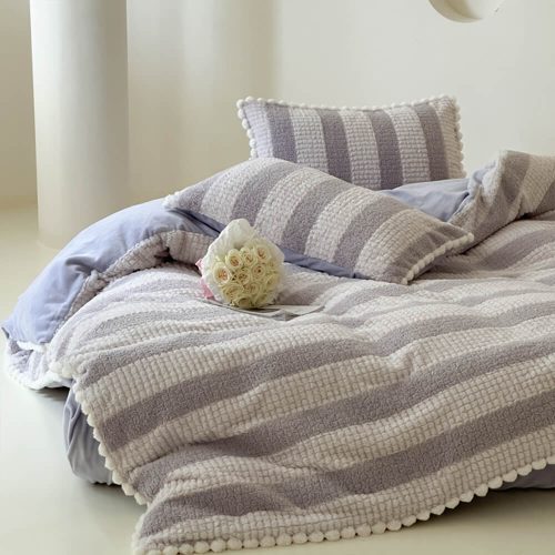 FUNNYFUZZYPrincessStripedTexturedFauxRabbitFurBedSheetSet 12