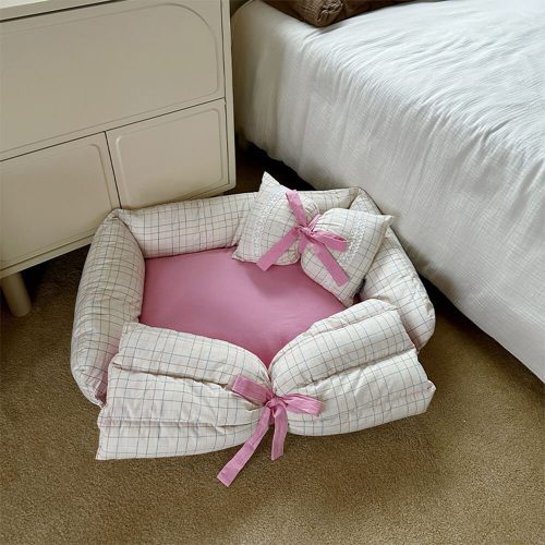 FUNNYFUZZYRomanticPrincessBowKnotMicrofiberFillDog CatBed 15