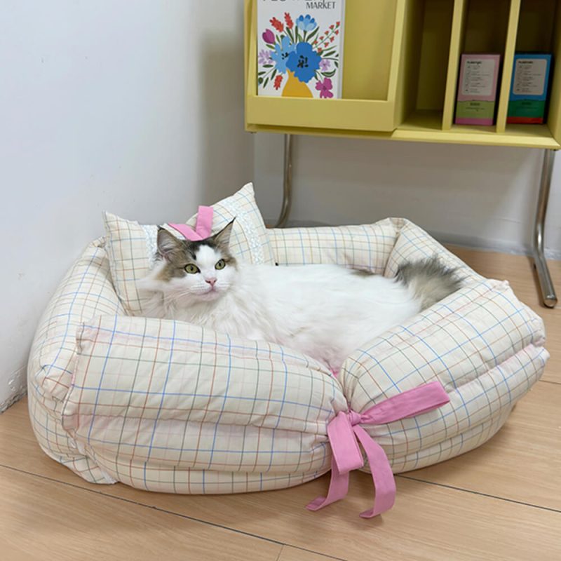 FUNNYFUZZYRomanticPrincessBowKnotMicrofiberFillDog CatBed 2