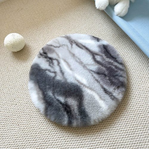 FUNNYFUZZYRoundUltraSoftFauxRabbitFurWarmDog CatMat 2