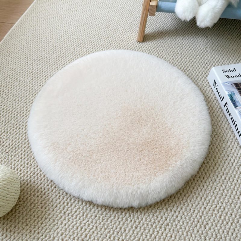 FUNNYFUZZYRoundUltraSoftFauxRabbitFurWarmDog CatMat 4