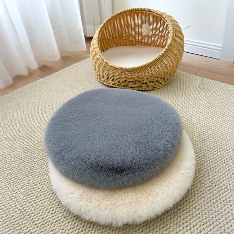 FUNNYFUZZYRoundUltraSoftFauxRabbitFurWarmDog CatMat 6