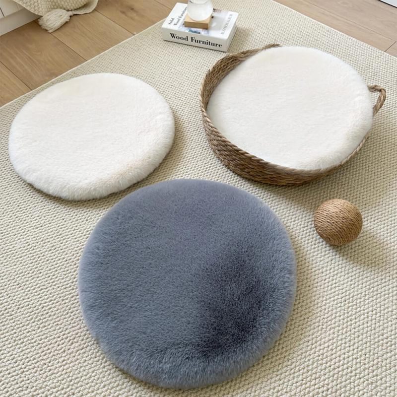 FUNNYFUZZYRoundUltraSoftFauxRabbitFurWarmDog CatMat 7