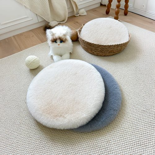 FUNNYFUZZYRoundUltraSoftFauxRabbitFurWarmDog CatMat 8