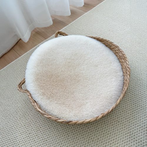 FUNNYFUZZYRoundUltraSoftFauxRabbitFurWarmDog CatMat 9