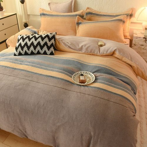 FUNNYFUZZYStripedCoralFleeceSoftTexturedWarmBedSheetSet 11