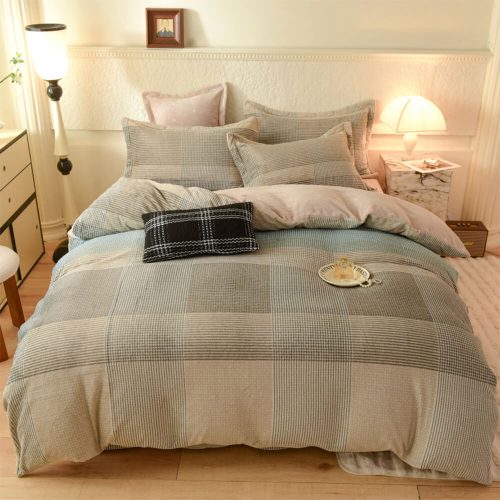 FUNNYFUZZYStripedCoralFleeceSoftTexturedWarmBedSheetSet 13