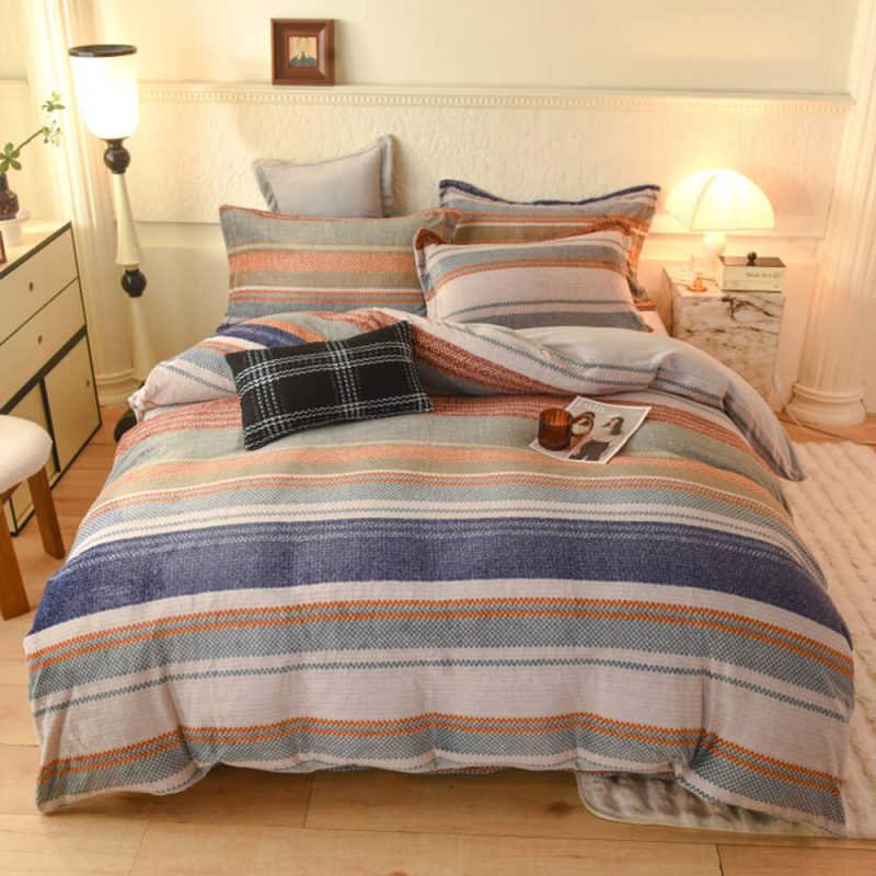 FUNNYFUZZYStripedCoralFleeceSoftTexturedWarmBedSheetSet 14