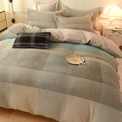 FUNNYFUZZYStripedCoralFleeceSoftTexturedWarmBedSheetSet 5