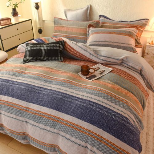 FUNNYFUZZYStripedCoralFleeceSoftTexturedWarmBedSheetSet 8