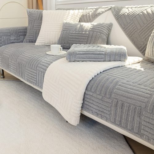 FUNNYFUZZYStripedTexturedPlushNon slipCouchCover 12