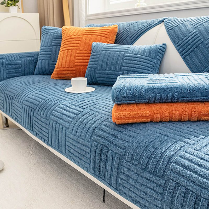 FUNNYFUZZYStripedTexturedPlushNon slipCouchCover 7